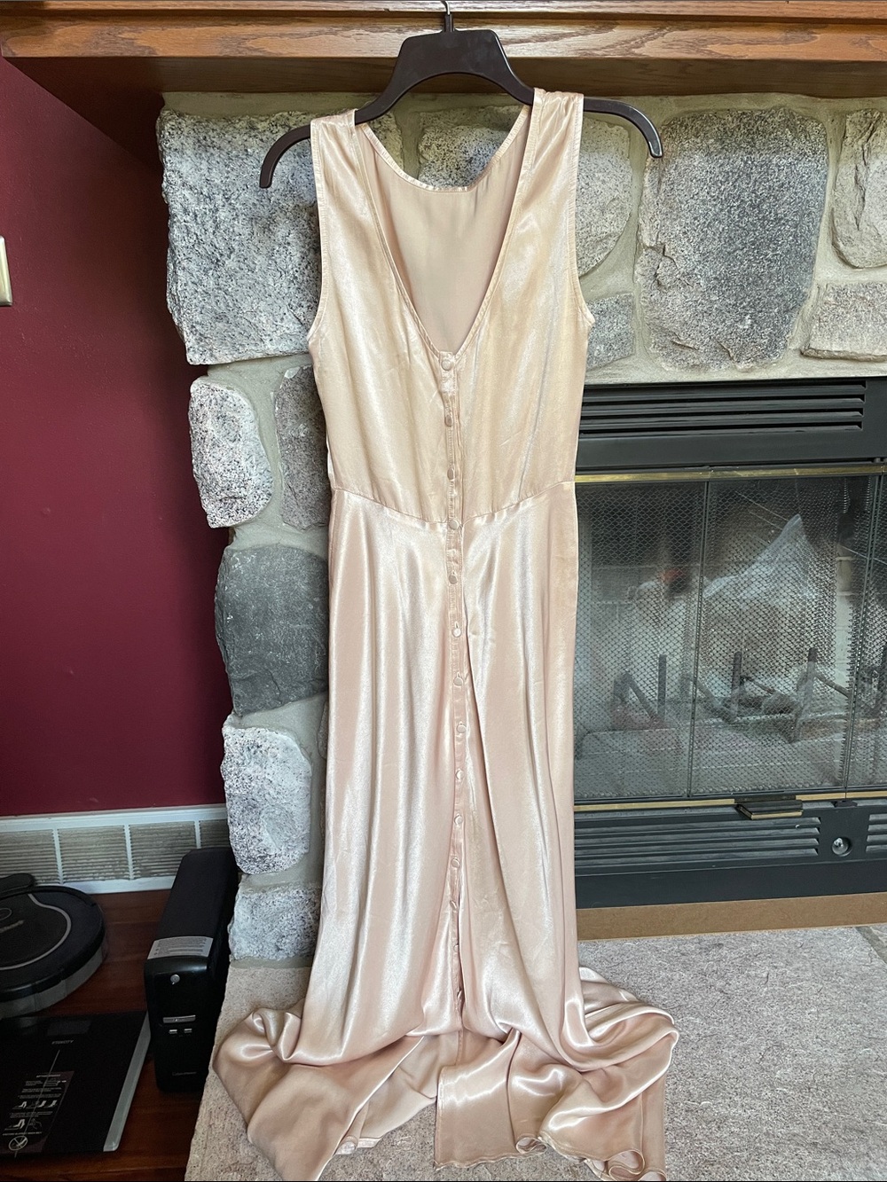 Ghost London Shimmery Blush Satin Button-Front Gown